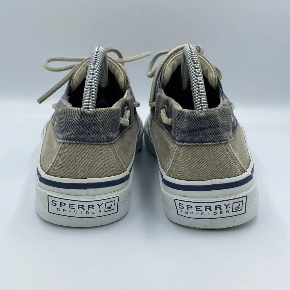 Sperry Top-Sider Bahama II 2-Eye Men's 9.5M Navy Taupe Canvas Boat Shoes 0538207